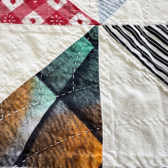 Vintage 1970s quilt, hand stitched, pinwheel pattern, twin to full size - Picture 3 of 11